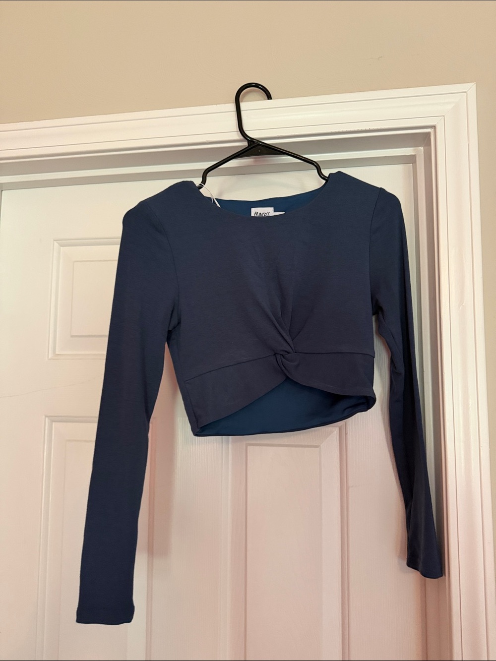Princess Polly Navy Twist-Front Long Sleeve Crop Top